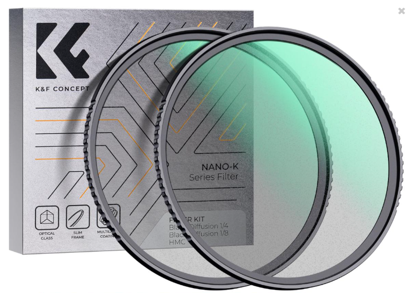 K&F Concept 77mm Black Pro Mist 1/4 + 1/8 Filters Kit